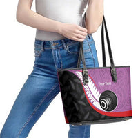 Personalised Aotearoa Lawn Bowls Leather Tote Bag Maori and Silver Fern Sporty Style Pink Color - Polynesian Pride