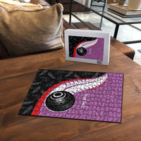 Personalised Aotearoa Lawn Bowls Puzzle Maori and Silver Fern Sporty Style Pink Color - Polynesian Pride