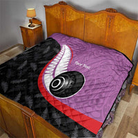 Personalised Aotearoa Lawn Bowls Quilt Maori and Silver Fern Sporty Style Pink Color - Polynesian Pride