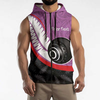 Personalised Aotearoa Lawn Bowls Sleeveless Zip Hoodie Maori and Silver Fern Sporty Style Pink Color - Polynesian Pride