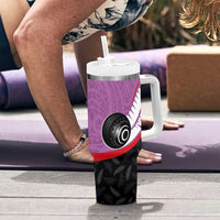 Personalised Aotearoa Lawn Bowls Tumbler With Handle Maori and Silver Fern Sporty Style Pink Color - Polynesian Pride