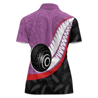 Personalised Aotearoa Lawn Bowls Women Polo Shirt Maori and Silver Fern Sporty Style Pink Color - Polynesian Pride