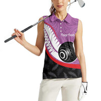 Personalised Aotearoa Lawn Bowls Women Sleeveless Polo Shirt Maori and Silver Fern Sporty Style Pink Color - Polynesian Pride