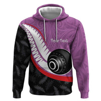 Personalised Aotearoa Lawn Bowls Zip Hoodie Maori and Silver Fern Sporty Style Pink Color - Polynesian Pride