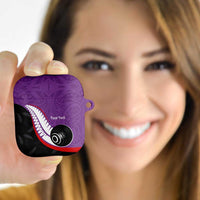 Personalised Aotearoa Lawn Bowls AirPods Case Maori and Silver Fern Sporty Style Purple Color - Polynesian Pride