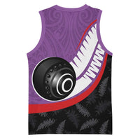 Personalised Aotearoa Lawn Bowls Basketball Jersey Maori and Silver Fern Sporty Style Purple Color - Polynesian Pride