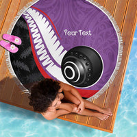 Personalised Aotearoa Lawn Bowls Beach Blanket Maori and Silver Fern Sporty Style Purple Color - Polynesian Pride