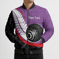 Personalised Aotearoa Lawn Bowls Bomber Puffer Jacket Maori and Silver Fern Sporty Style Purple Color - Polynesian Pride