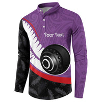 Personalised Aotearoa Lawn Bowls Button Sweatshirt Maori and Silver Fern Sporty Style Purple Color - Polynesian Pride