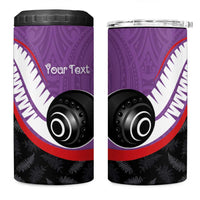 Personalised Aotearoa Lawn Bowls 4 in 1 Can Cooler Tumbler Maori and Silver Fern Sporty Style Purple Color - Polynesian Pride