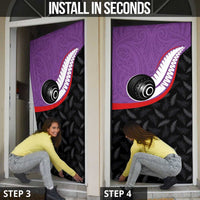 Aotearoa Lawn Bowls Door Cover Maori and Silver Fern Sporty Style Purple Color - Polynesian Pride