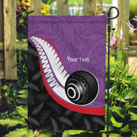 Personalised Aotearoa Lawn Bowls Garden Flag Maori and Silver Fern Sporty Style Purple Color - Polynesian Pride