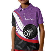 Personalised Aotearoa Lawn Bowls Kid Polo Shirt Maori and Silver Fern Sporty Style Purple Color - Polynesian Pride