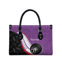 Personalised Aotearoa Lawn Bowls Leather Bag Maori and Silver Fern Sporty Style Purple Color - Polynesian Pride