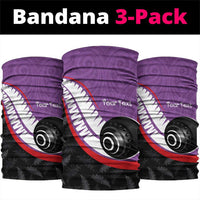 Personalised Aotearoa Lawn Bowls Neck Gaiter Maori and Silver Fern Sporty Style Purple Color - Polynesian Pride