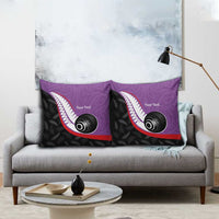 Personalised Aotearoa Lawn Bowls Pillow Cover Maori and Silver Fern Sporty Style Purple Color - Polynesian Pride