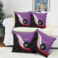 Personalised Aotearoa Lawn Bowls Pillow Cover Maori and Silver Fern Sporty Style Purple Color - Polynesian Pride
