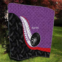 Personalised Aotearoa Lawn Bowls Quilt Maori and Silver Fern Sporty Style Purple Color - Polynesian Pride