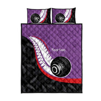Personalised Aotearoa Lawn Bowls Quilt Bed Set Maori and Silver Fern Sporty Style Purple Color - Polynesian Pride