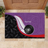 Personalised Aotearoa Lawn Bowls Rubber Doormat Maori and Silver Fern Sporty Style Purple Color - Polynesian Pride