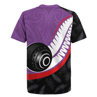 Personalised Aotearoa Lawn Bowls Rugby Jersey Maori and Silver Fern Sporty Style Purple Color - Polynesian Pride