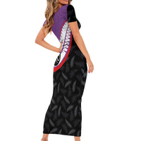 Personalised Aotearoa Lawn Bowls Short Sleeve Bodycon Dress Maori and Silver Fern Sporty Style Purple Color - Polynesian Pride