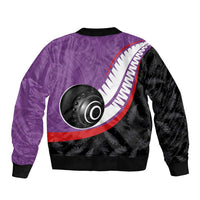 Personalised Aotearoa Lawn Bowls Sleeve Zip Bomber Jacket Maori and Silver Fern Sporty Style Purple Color LT03 - Polynesian Pride
