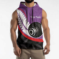 Personalised Aotearoa Lawn Bowls Sleeveless Hoodie Maori and Silver Fern Sporty Style Purple Color - Polynesian Pride