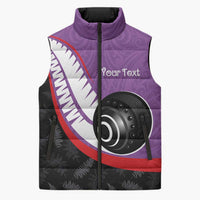 Personalised Aotearoa Lawn Bowls Sleeveless Puffer Jacket Maori and Silver Fern Sporty Style Purple Color - Polynesian Pride
