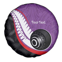 Personalised Aotearoa Lawn Bowls Spare Tire Cover Maori and Silver Fern Sporty Style Purple Color - Polynesian Pride