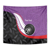 Personalised Aotearoa Lawn Bowls Tapestry Maori and Silver Fern Sporty Style Purple Color - Polynesian Pride