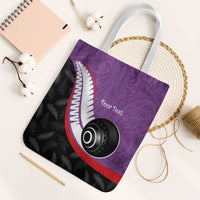 Personalised Aotearoa Lawn Bowls Tote Bag Maori and Silver Fern Sporty Style Purple Color - Polynesian Pride