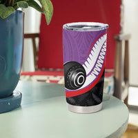 Personalised Aotearoa Lawn Bowls Tumbler Cup Maori and Silver Fern Sporty Style Purple Color - Polynesian Pride