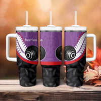 Personalised Aotearoa Lawn Bowls Tumbler With Handle Maori and Silver Fern Sporty Style Purple Color - Polynesian Pride