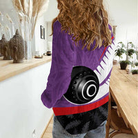 Personalised Aotearoa Lawn Bowls Women Casual Shirt Maori and Silver Fern Sporty Style Purple Color - Polynesian Pride