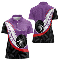 Personalised Aotearoa Lawn Bowls Women Polo Shirt Maori and Silver Fern Sporty Style Purple Color - Polynesian Pride