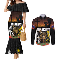 New Zealand and Australia ANZAC Day Couples Matching Mermaid Dress and Long Sleeve Button Shirt Soldier and Last Post Camouflage Pattern LT03 Black - Polynesian Pride