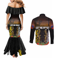 New Zealand and Australia ANZAC Day Couples Matching Mermaid Dress and Long Sleeve Button Shirt Soldier and Last Post Camouflage Pattern LT03 - Polynesian Pride