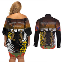 New Zealand and Australia ANZAC Day Couples Matching Off Shoulder Short Dress and Long Sleeve Button Shirt Soldier and Last Post Camouflage Pattern LT03 - Polynesian Pride