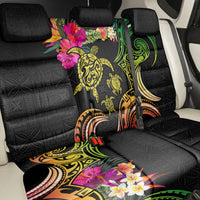 Hawaii Turtle Day Back Car Seat Cover Polynesian Tattoo and Hibiscus Flowers