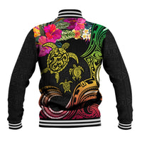 Hawaii Turtle Day Baseball Jacket Polynesian Tattoo and Hibiscus Flowers LT03 - Polynesian Pride