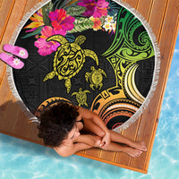 Hawaii Turtle Day Beach Blanket Polynesian Tattoo and Hibiscus Flowers LT03 - Polynesian Pride