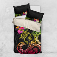 Hawaii Turtle Day Bedding Set Polynesian Tattoo and Hibiscus Flowers LT03 US Twin 172cm x 218cm Black - Polynesian Pride