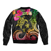 Hawaii Turtle Day Bomber Jacket Polynesian Tattoo and Hibiscus Flowers LT03 - Polynesian Pride