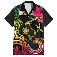 Hawaii Turtle Day Hawaiian Shirt Polynesian Tattoo and Hibiscus Flowers LT03 Black - Polynesian Pride