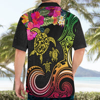 Hawaii Turtle Day Hawaiian Shirt Polynesian Tattoo and Hibiscus Flowers LT03 - Polynesian Pride