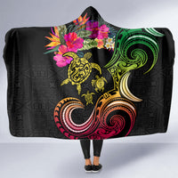 Hawaii Turtle Day Hooded Blanket Polynesian Tattoo and Hibiscus Flowers LT03 - Polynesian Pride