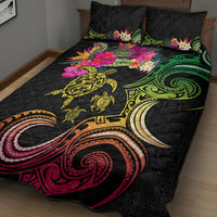Hawaii Turtle Day Quilt Bed Set Polynesian Tattoo and Hibiscus Flowers LT03 - Polynesian Pride