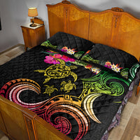 Hawaii Turtle Day Quilt Bed Set Polynesian Tattoo and Hibiscus Flowers LT03 - Polynesian Pride