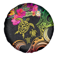 Hawaii Turtle Day Spare Tire Cover Polynesian Tattoo and Hibiscus Flowers LT03 - Polynesian Pride